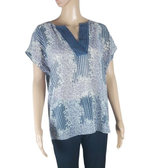 CAbi Blue & Grayish Purple Floral Semi Sheer Top - Picture 2 of 6